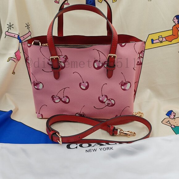 ❤️❤️Coach Mollie Tote Bag 25 With Cherry Print Crossbody Strap